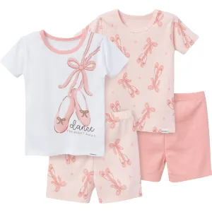 4-Piece Infant & Toddler Girls Ballet Slippers Top and Shorts Sets