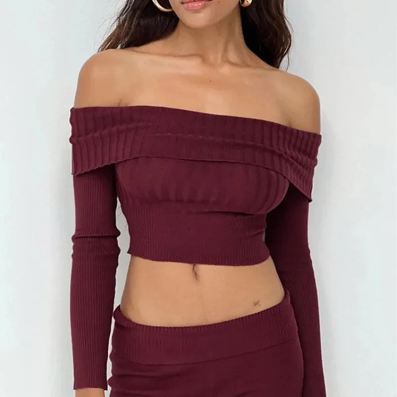 Advbridge -  Knitted Slim Sweater Women Long Sleeve Solid Sexy Off The Shoulders Pullovers Female Street Bodycon Casual Sweaters Woman