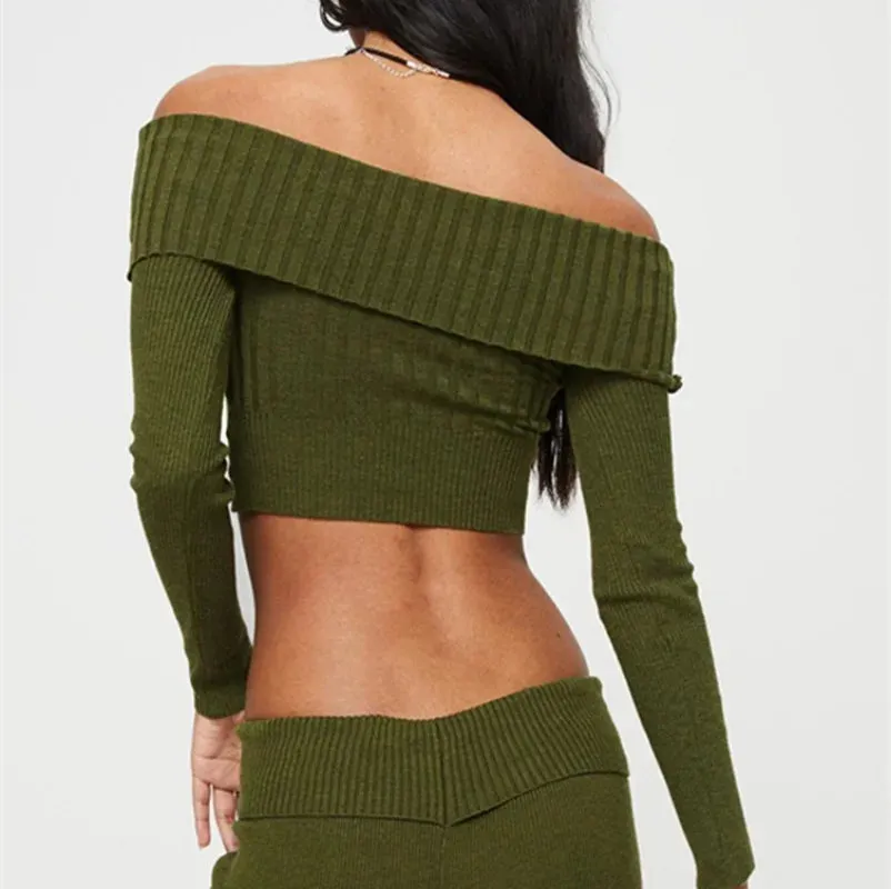 Advbridge -  Knitted Slim Sweater Women Long Sleeve Solid Sexy Off The Shoulders Pullovers Female Street Bodycon Casual Sweaters Woman