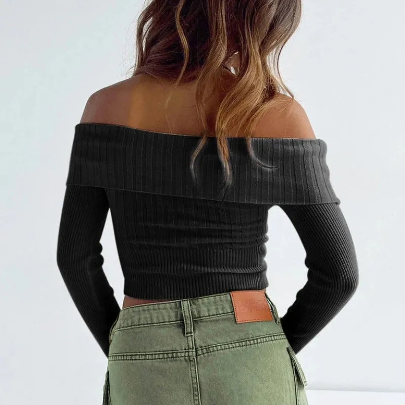 Advbridge -  Knitted Slim Sweater Women Long Sleeve Solid Sexy Off The Shoulders Pullovers Female Street Bodycon Casual Sweaters Woman