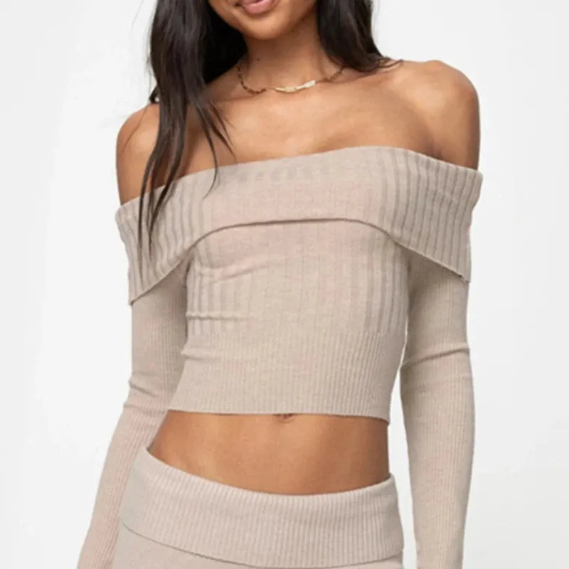 Advbridge -  Knitted Slim Sweater Women Long Sleeve Solid Sexy Off The Shoulders Pullovers Female Street Bodycon Casual Sweaters Woman