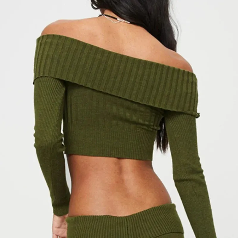 Advbridge -  Knitted Slim Sweater Women Long Sleeve Solid Sexy Off The Shoulders Pullovers Female Street Bodycon Casual Sweaters Woman