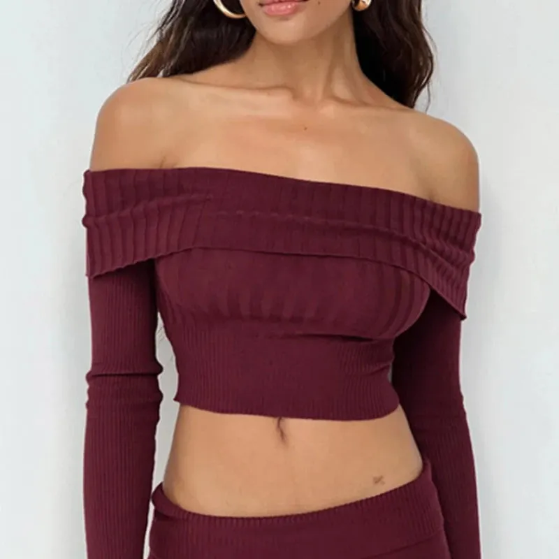 Advbridge -  Knitted Slim Sweater Women Long Sleeve Solid Sexy Off The Shoulders Pullovers Female Street Bodycon Casual Sweaters Woman