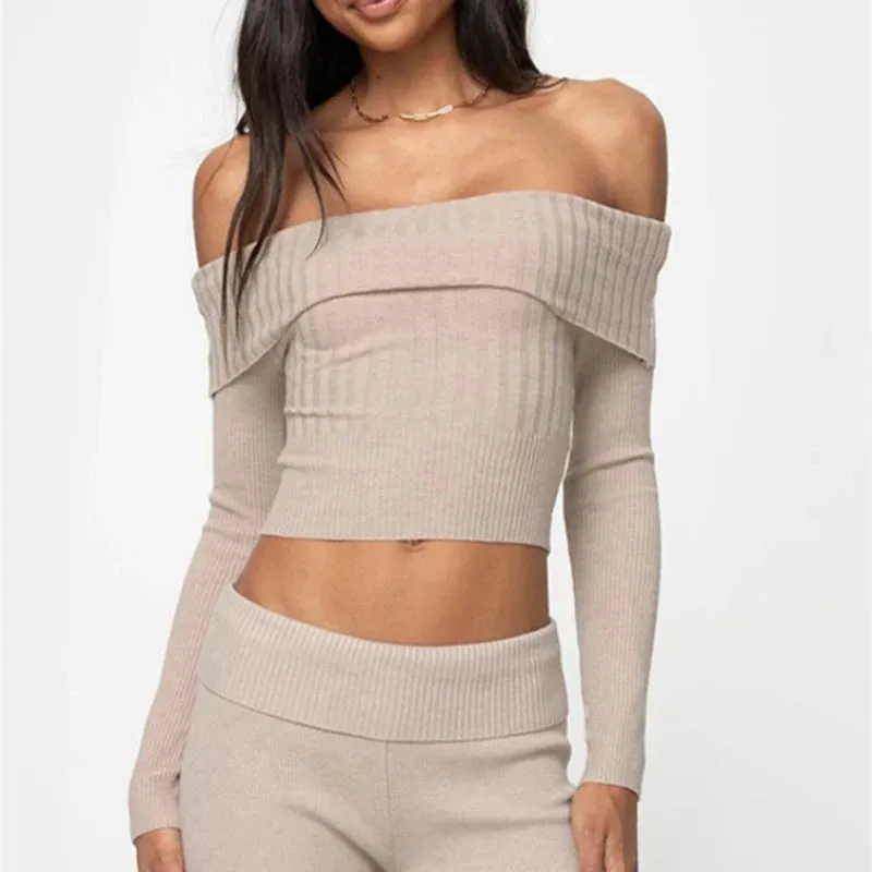 Advbridge -  Knitted Slim Sweater Women Long Sleeve Solid Sexy Off The Shoulders Pullovers Female Street Bodycon Casual Sweaters Woman