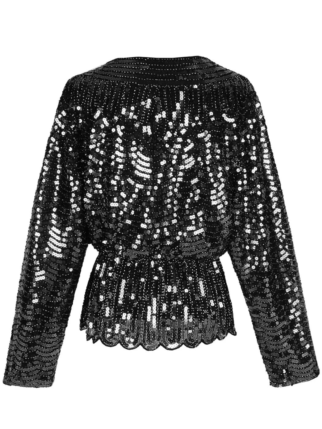 Anna-Kaci Womens 1920s Vintage Beaded Sparkly Sequin V Neck Long Sleeve Elastic Waist Batwing Party Tops