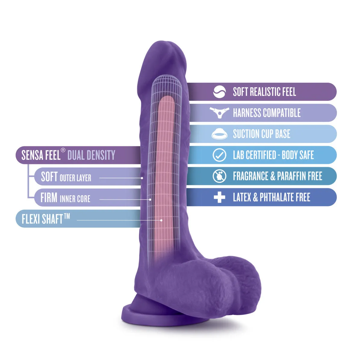 Au Naturel Bold By Blush® | Thrill Realistic Purple 8.5-Inch Long Dildo With Balls & Suction Cup Base