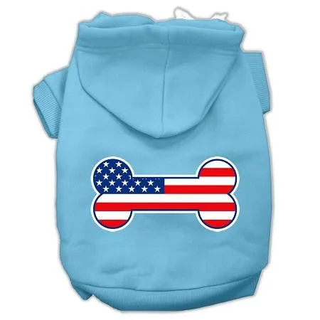 Bone Shaped American Flag Screen Print Pet Hoodies Baby Blue Xs (8)