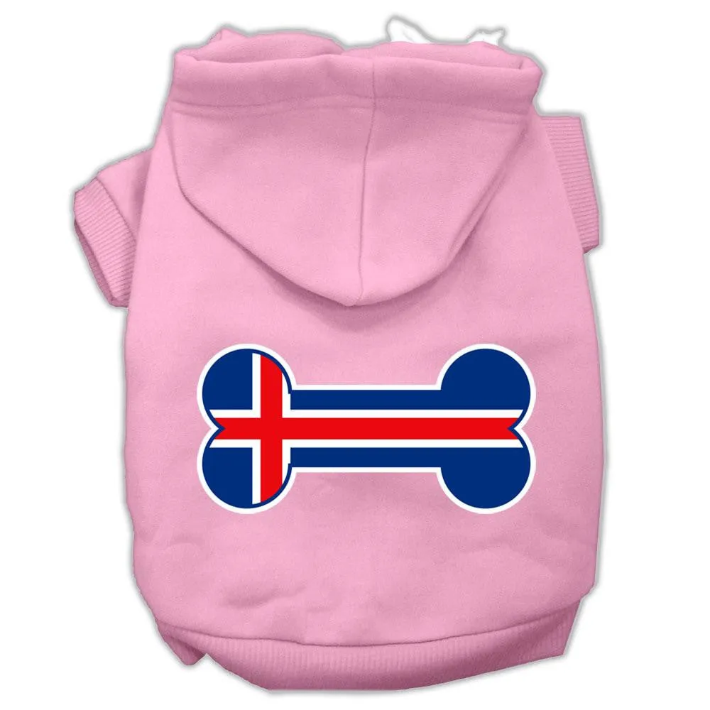 Bone Shaped Iceland Flag Screen Print Pet Hoodies Light Pink Size XXL (18)