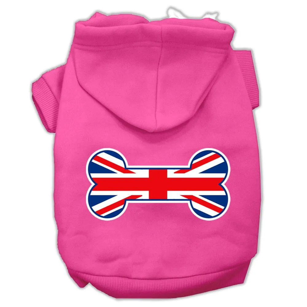 Bone Shaped United Kingdom (Union Jack) Flag Screen Print Pet Hoodies Bright Pink XS (8)