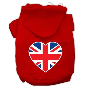 British Flag Heart Screen Print Pet Hoodies Red Size Sm (10)