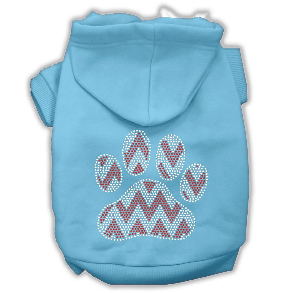 Candy Cane Chevron Paw Rhinestone Dog Hoodie Baby Blue Xs (8)