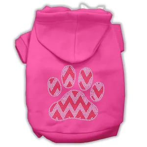 Candy Cane Chevron Paw Rhinestone Dog Hoodie Bright Pink M (12)