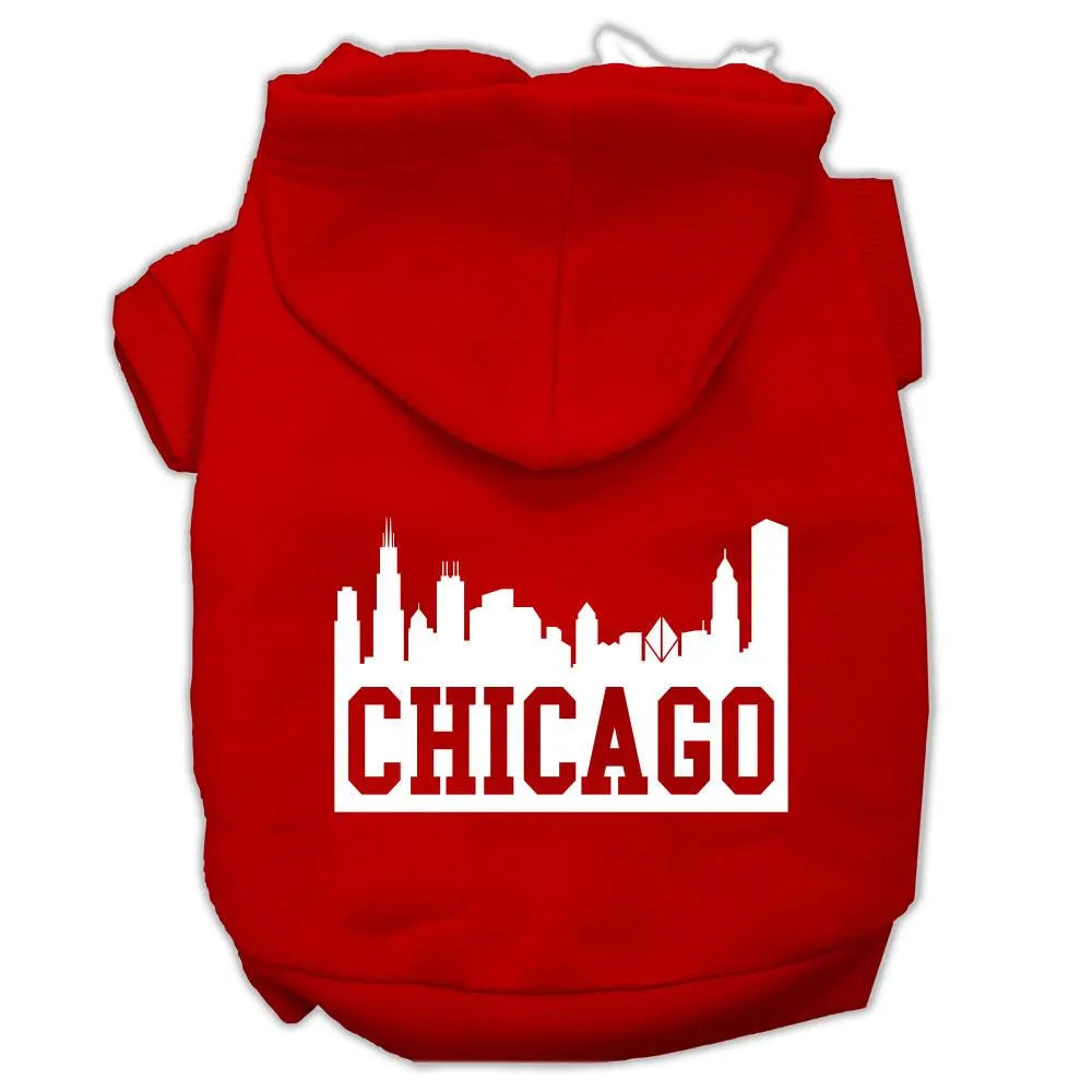 Chicago Skyline Screen Print Pet Hoodies Red Size XXL (18)