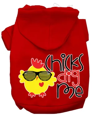 Chicks Dig Me Screen Print Dog Hoodie Red Xxl