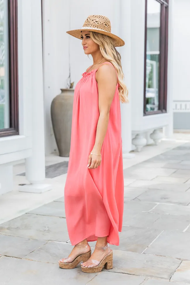 Choose Fate Coral High Neck Midi Dress FINAL SALE