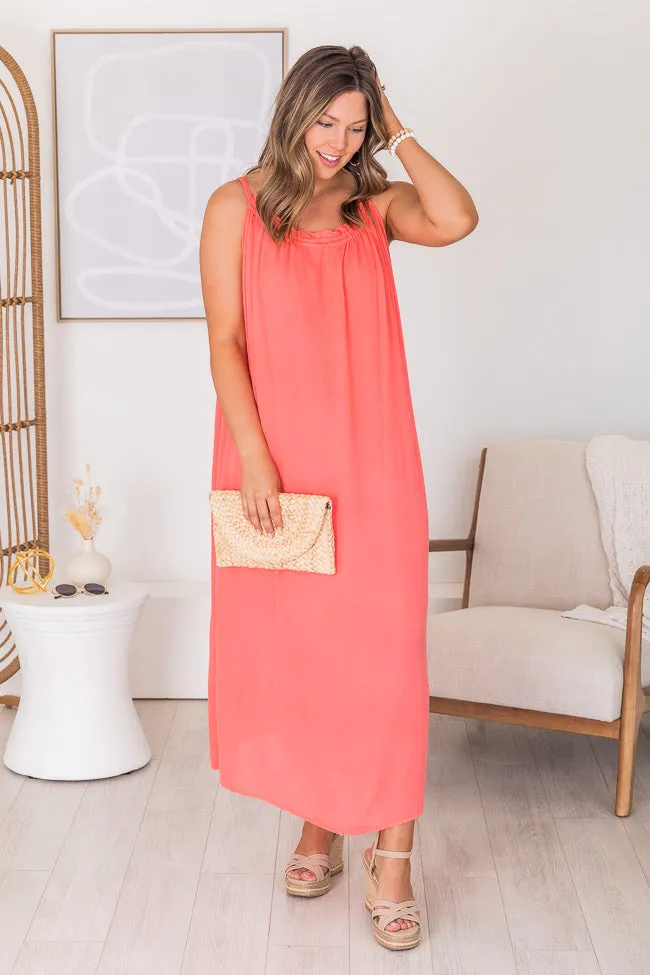 Choose Fate Coral High Neck Midi Dress FINAL SALE