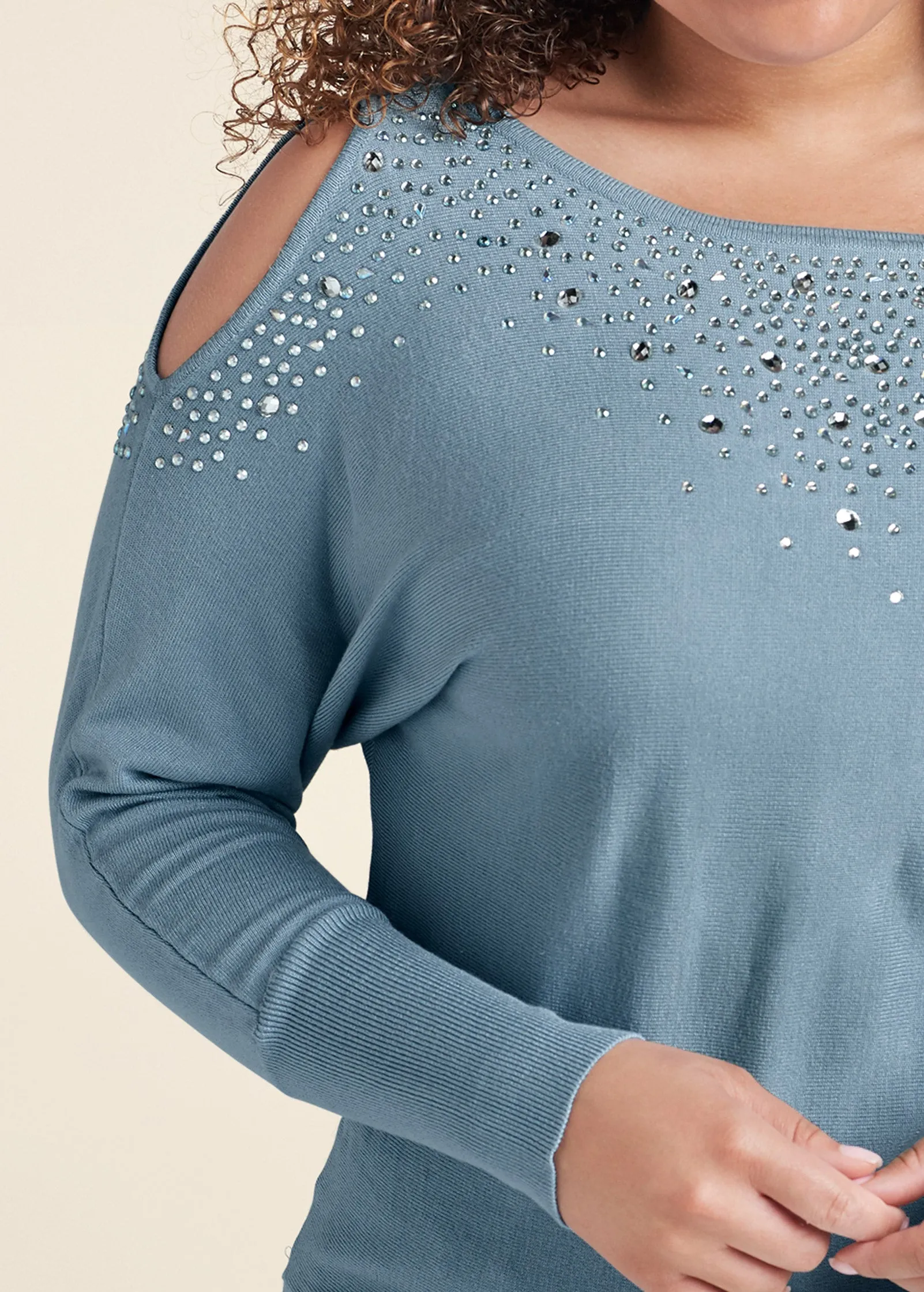 Cold-Shoulder Sweater - Blue