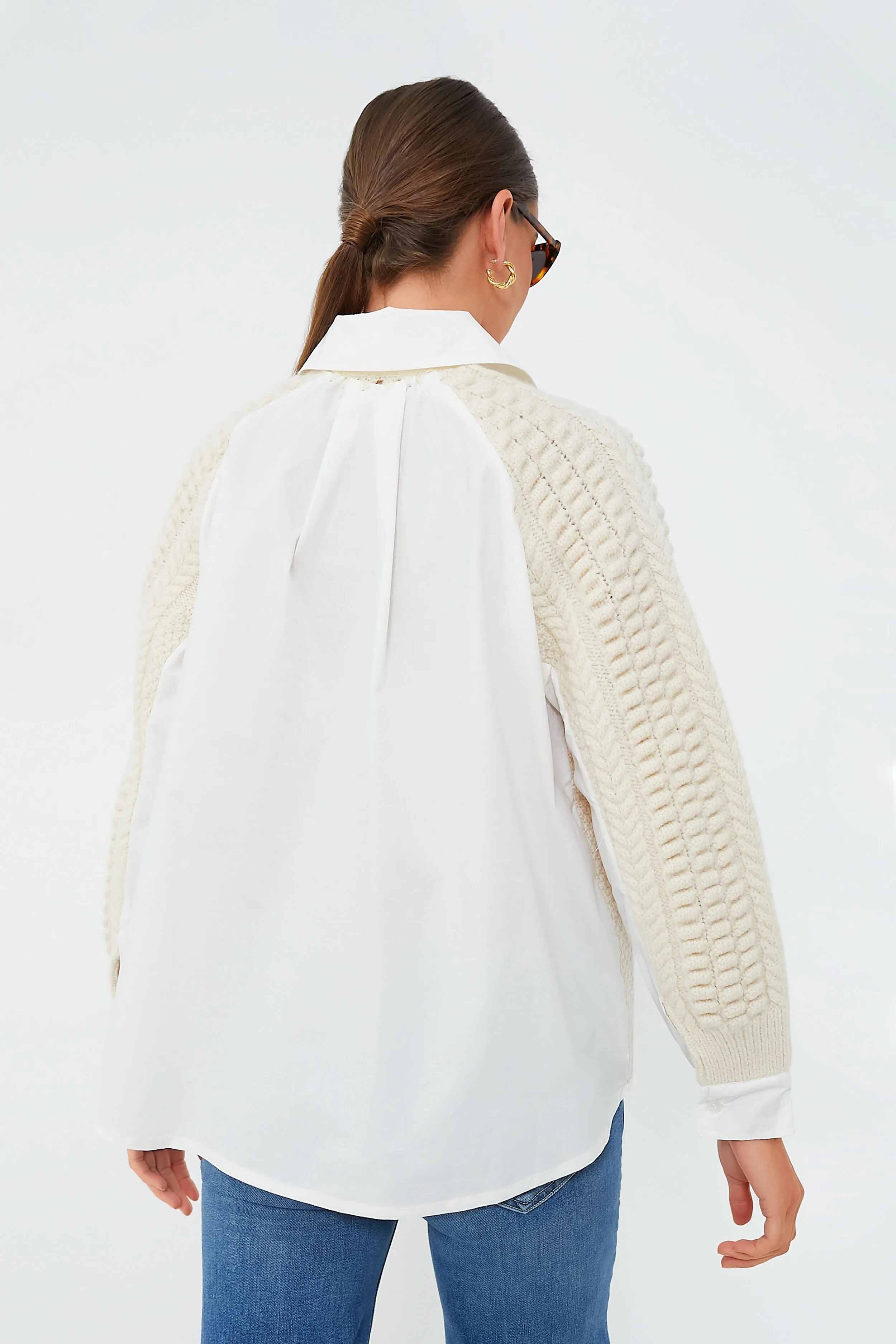 Cream Leni Fisherman Cable Long Sleeve Combo Sweater