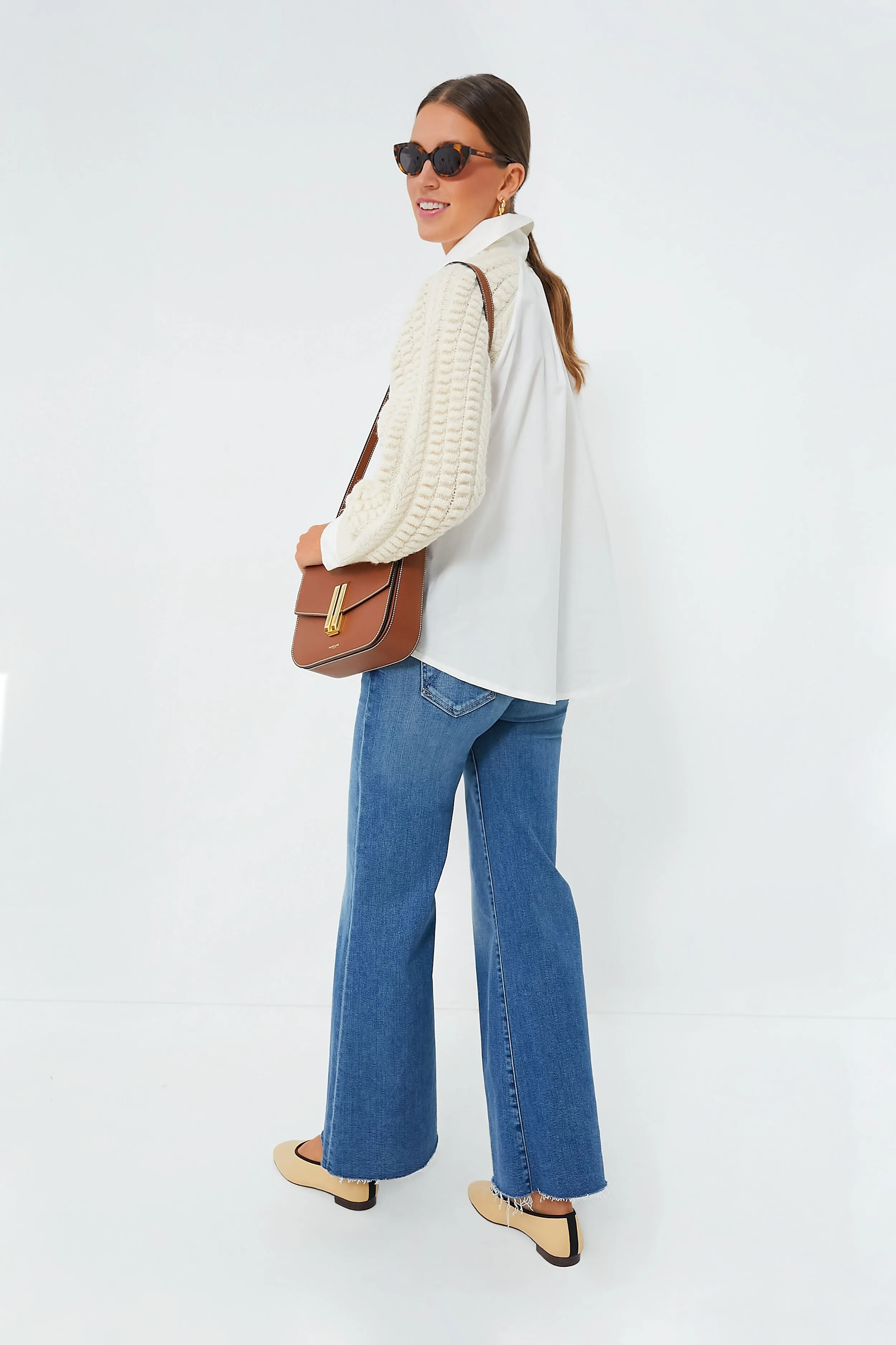 Cream Leni Fisherman Cable Long Sleeve Combo Sweater