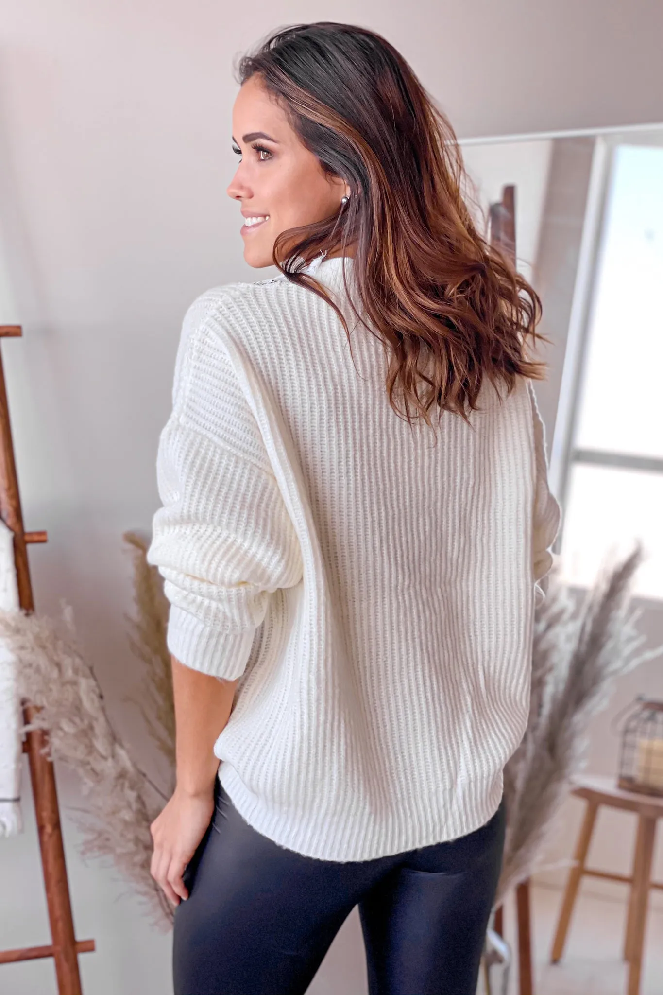 Cream Sweater with Floral Lace Detail