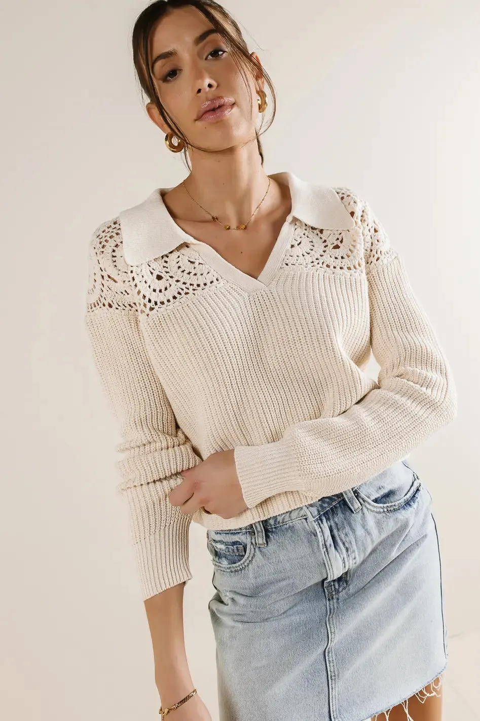 Crochet Collared Sweater - FINAL SALE