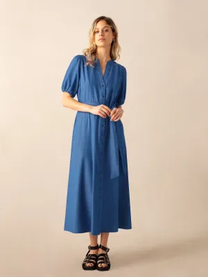 Denim Tencel Tie Waist Shirt Dress