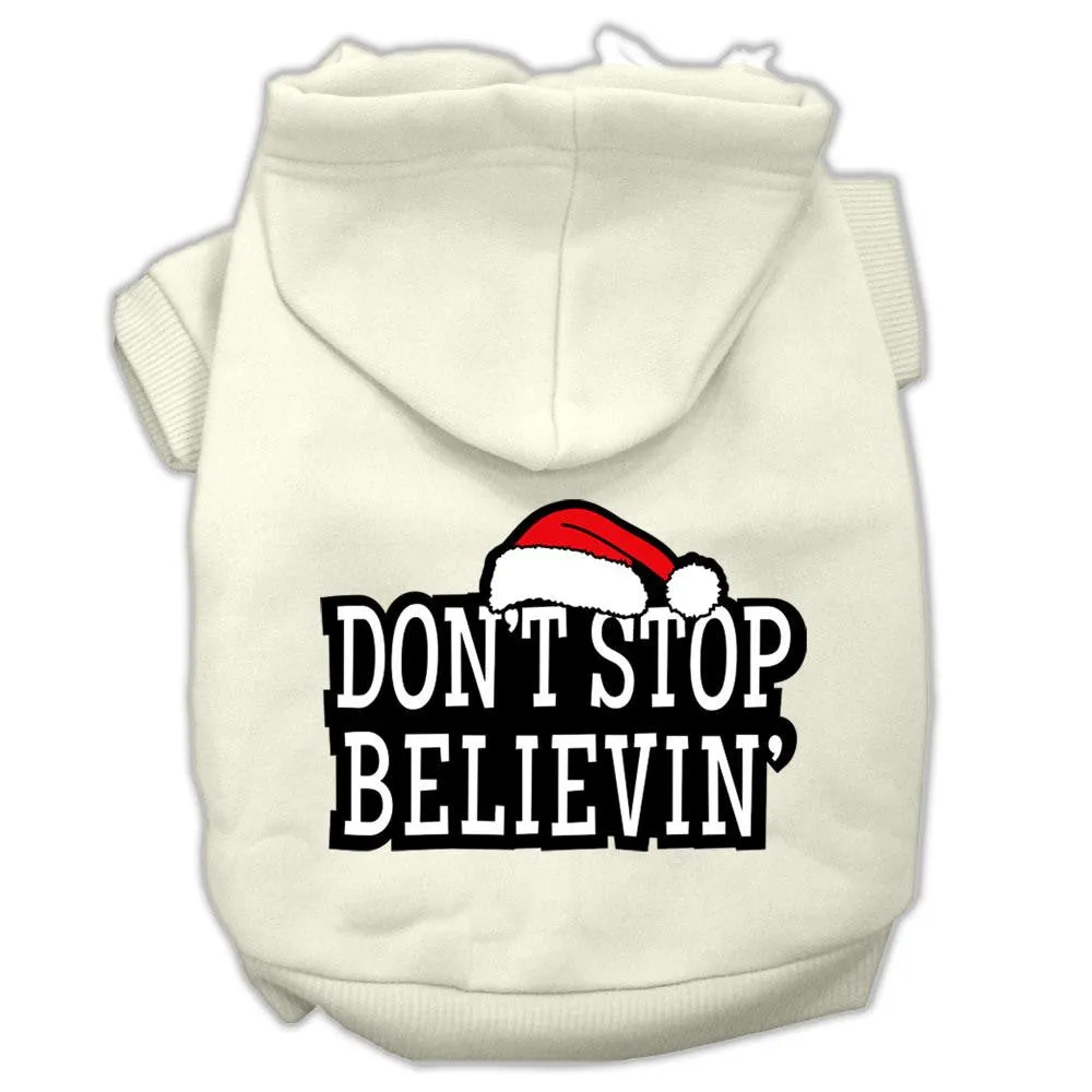 Don't Stop Believin' Screenprint Pet Hoodies Cream Size M (12)