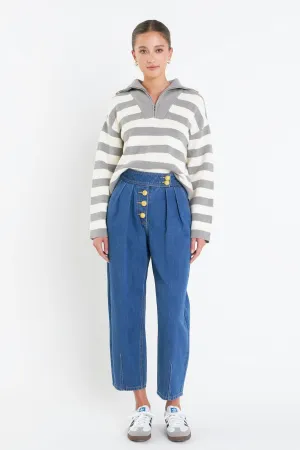 English Factory - Striped Half-Zip Sweater