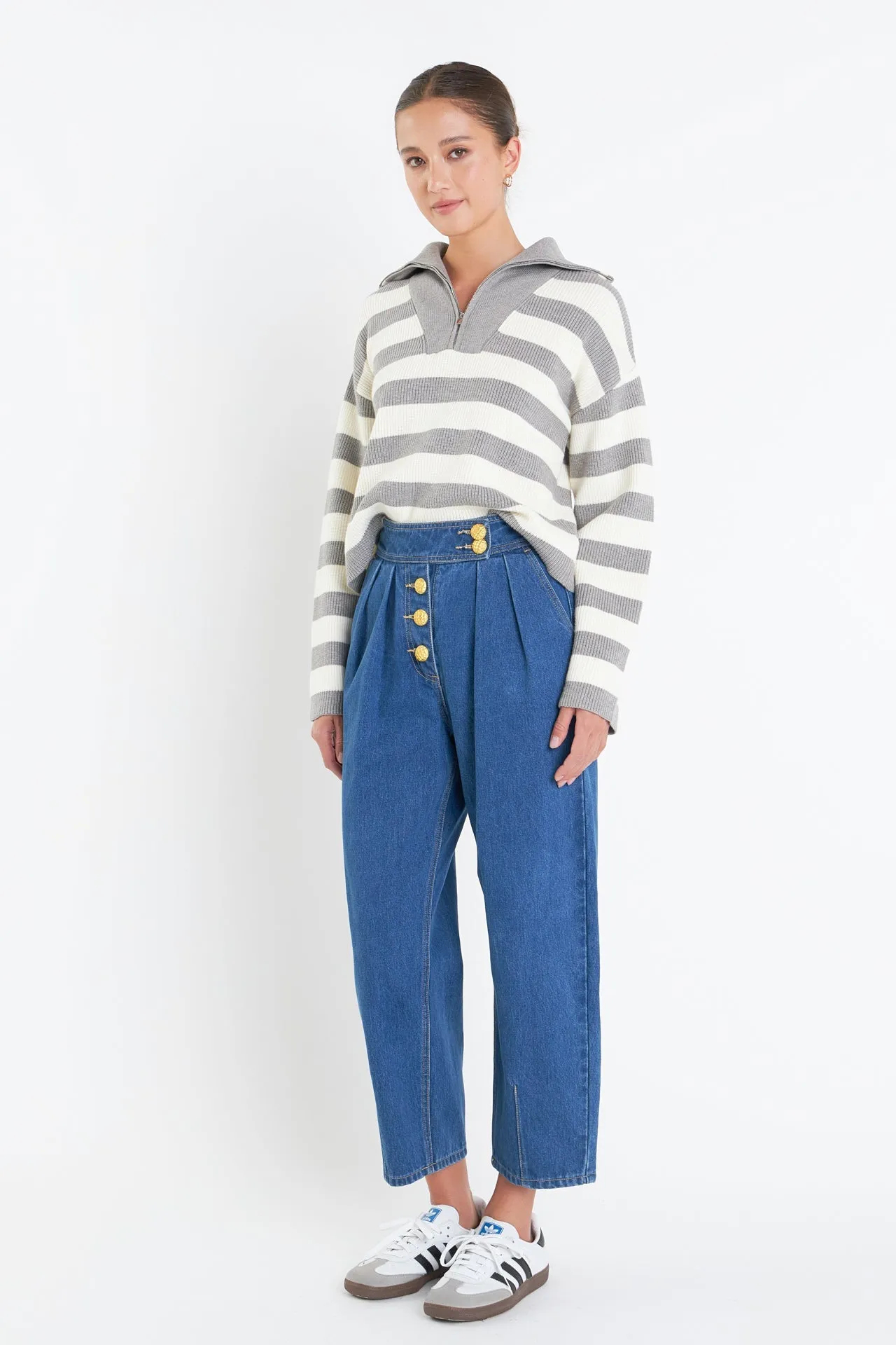 English Factory - Striped Half-Zip Sweater