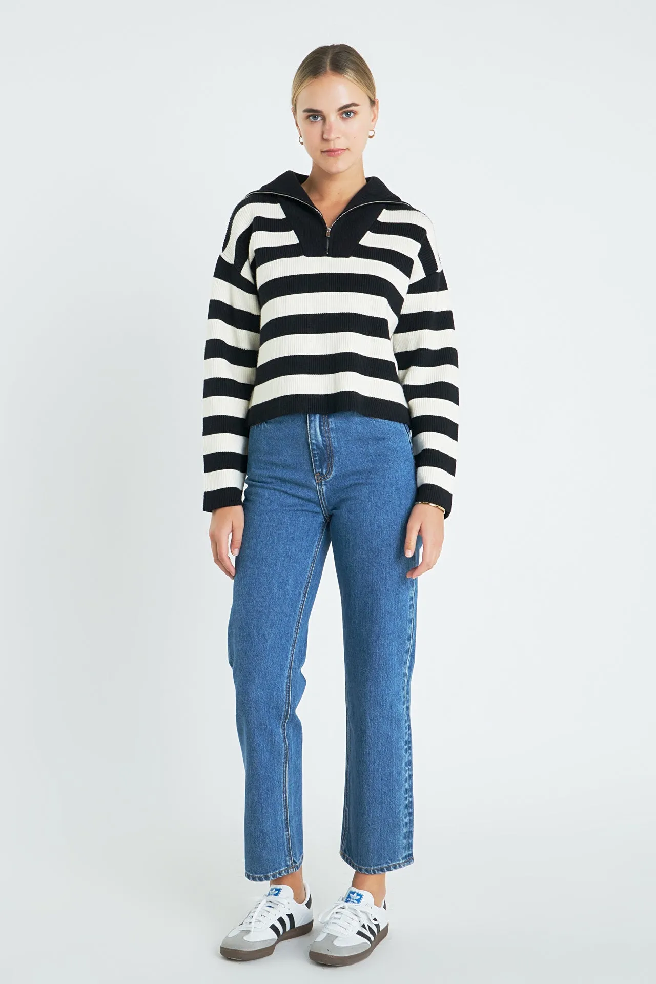 English Factory - Striped Half-Zip Sweater