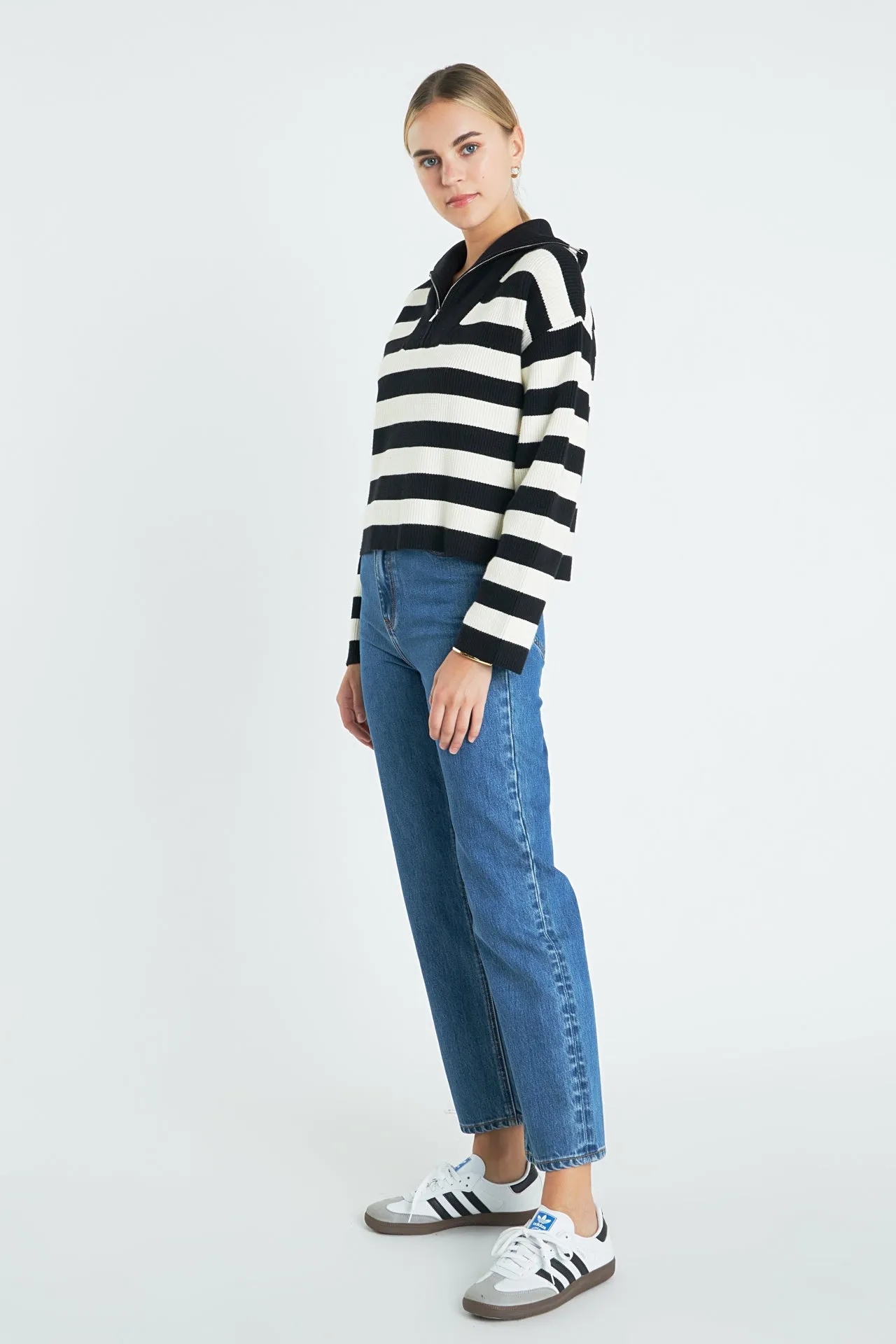 English Factory - Striped Half-Zip Sweater