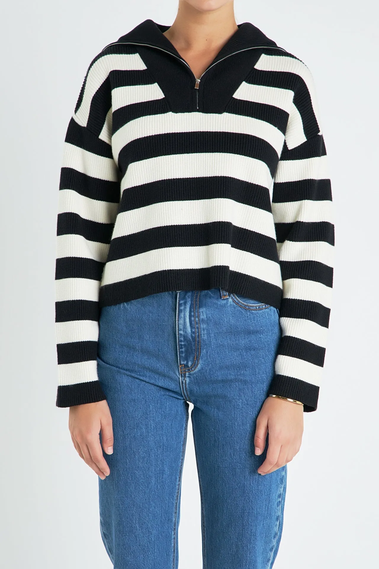 English Factory - Striped Half-Zip Sweater