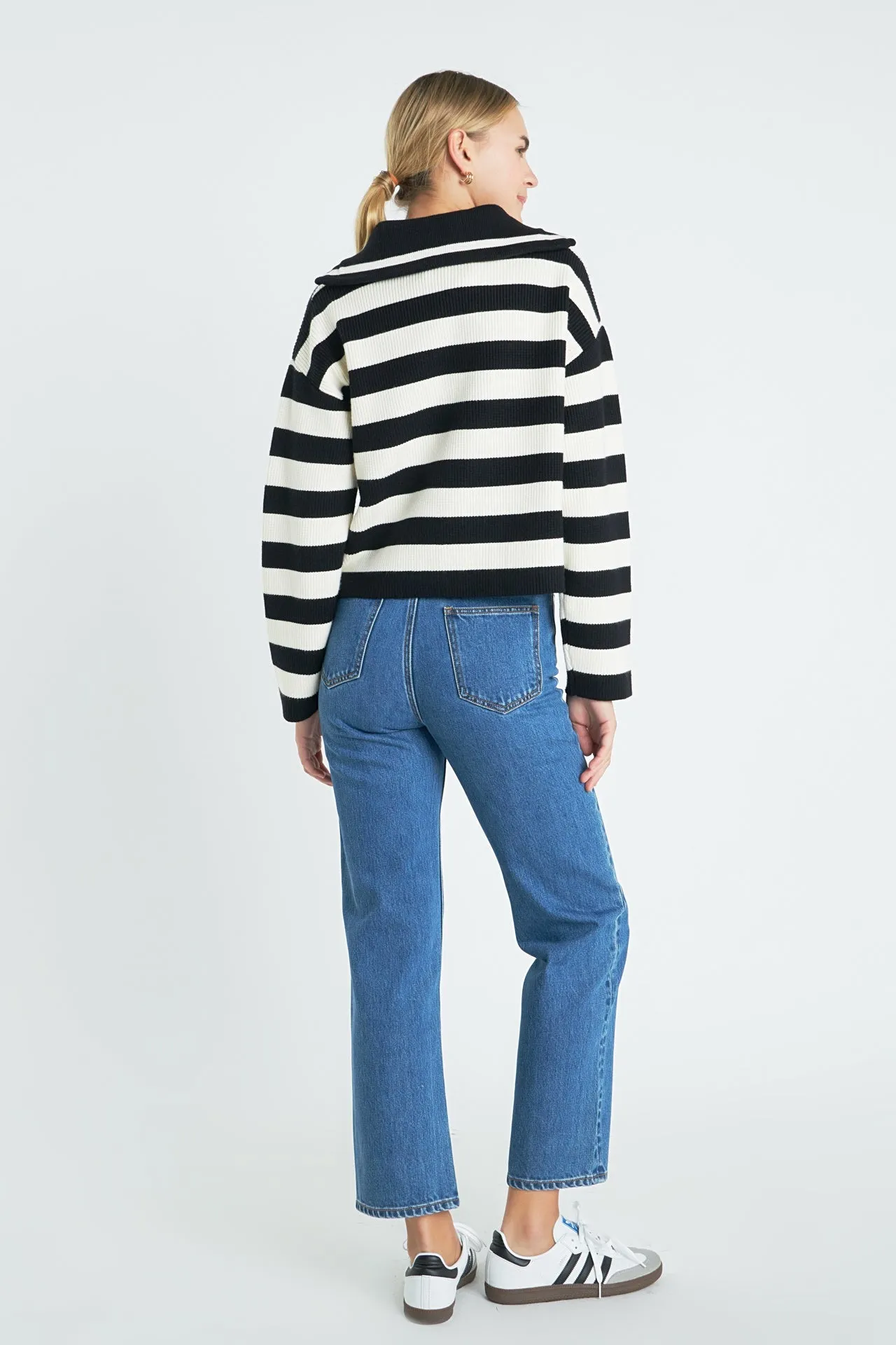 English Factory - Striped Half-Zip Sweater