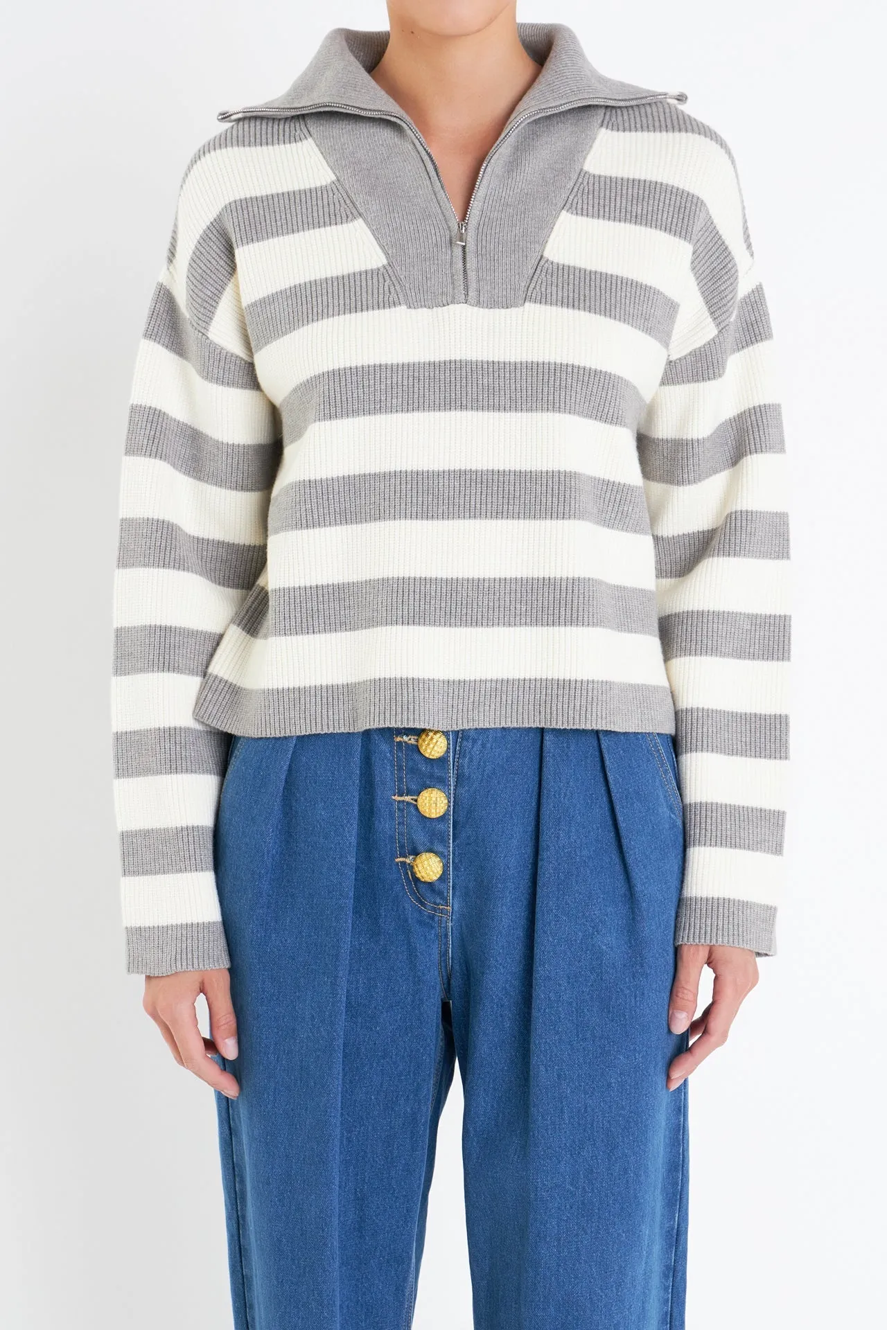 English Factory - Striped Half-Zip Sweater