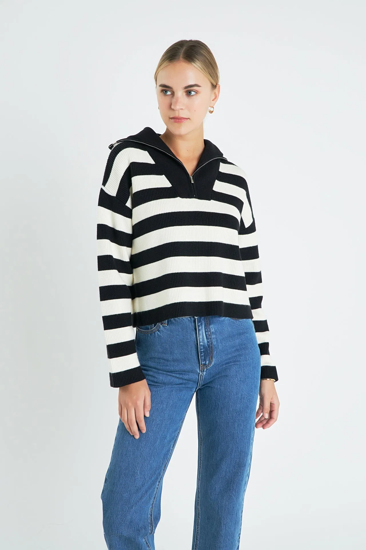 English Factory - Striped Half-Zip Sweater