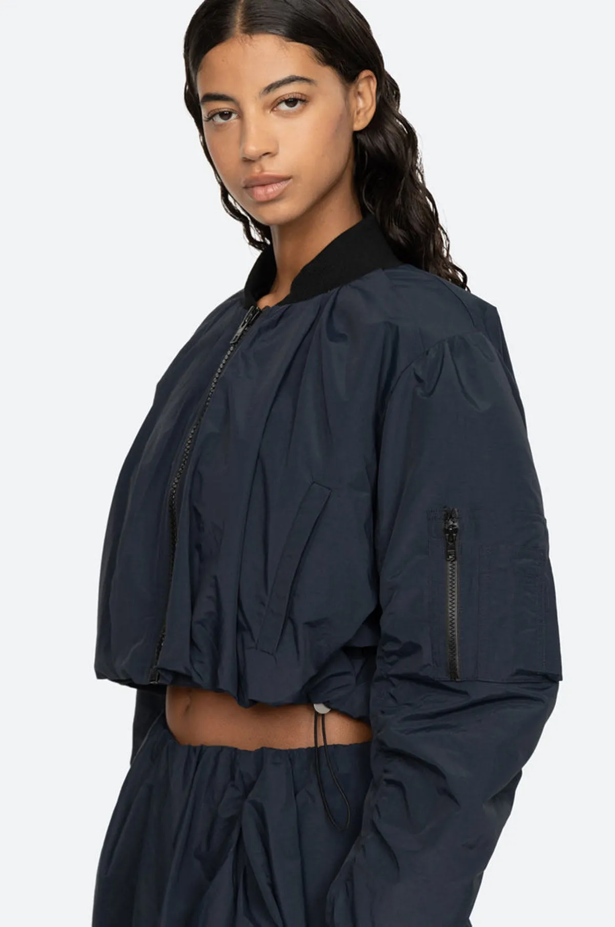 Evelyn Windbreaker Bomber Jacket Navy