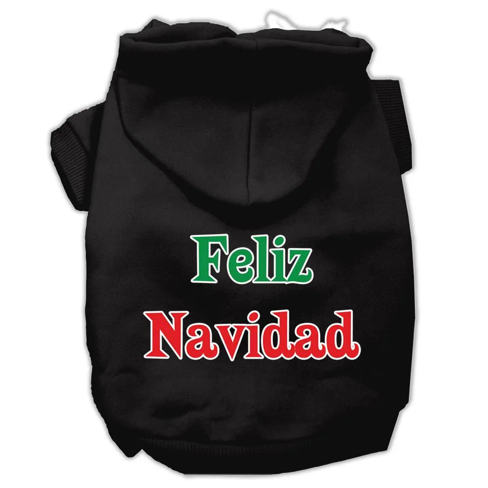 Feliz Navidad Screen Print Pet Hoodies Black S (10)