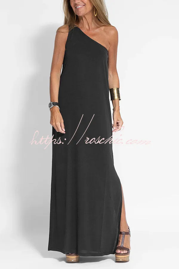 Flawless and Free One Shoulder Relaxed Slit Maxi Dress