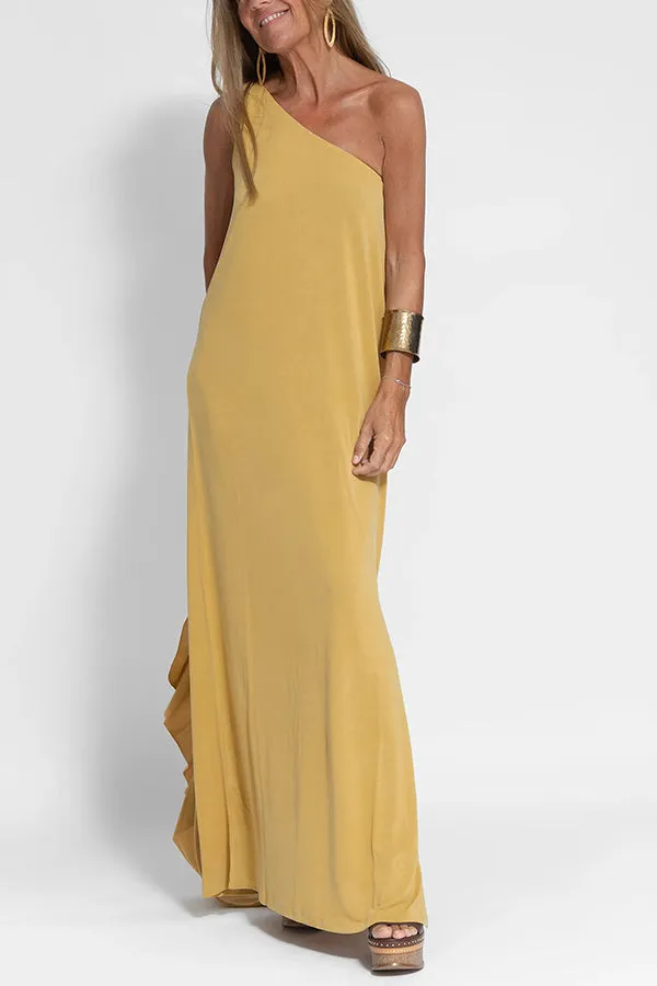 Flawless and Free One Shoulder Relaxed Slit Maxi Dress