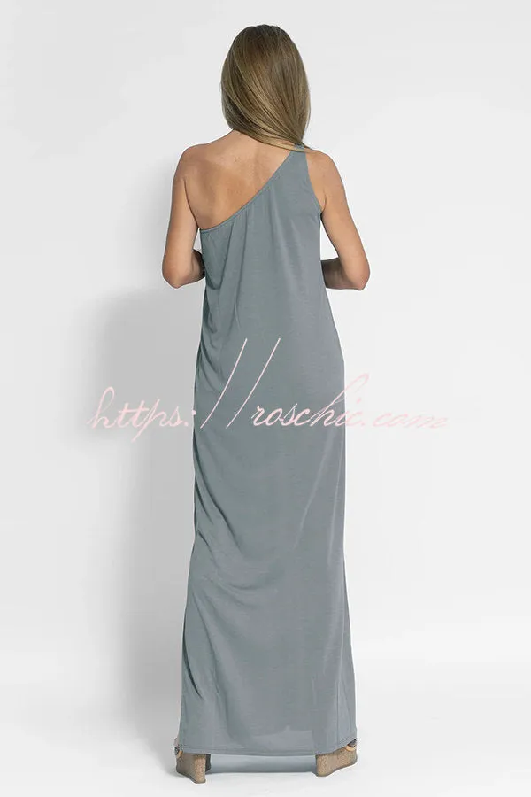 Flawless and Free One Shoulder Relaxed Slit Maxi Dress