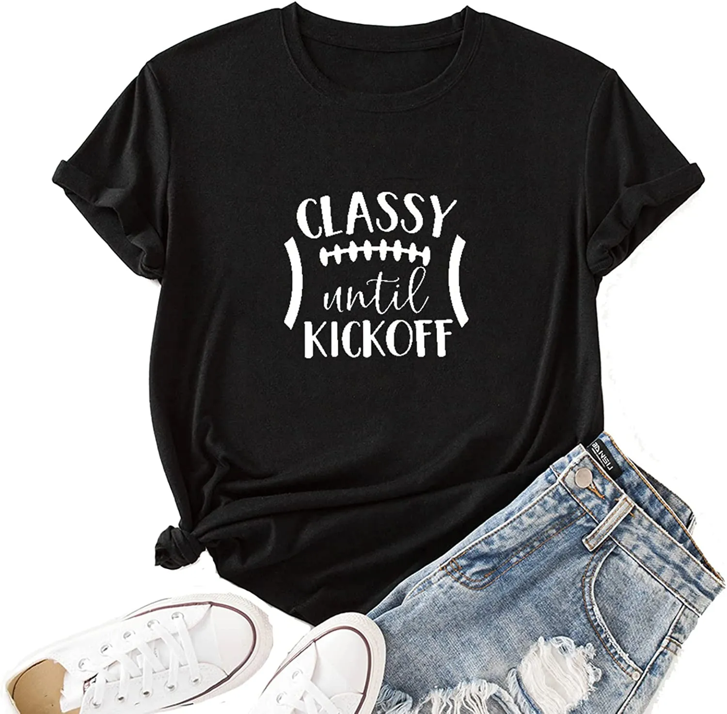 Football Shirt for Women Classy Until Kickoff Graphic T Shirt