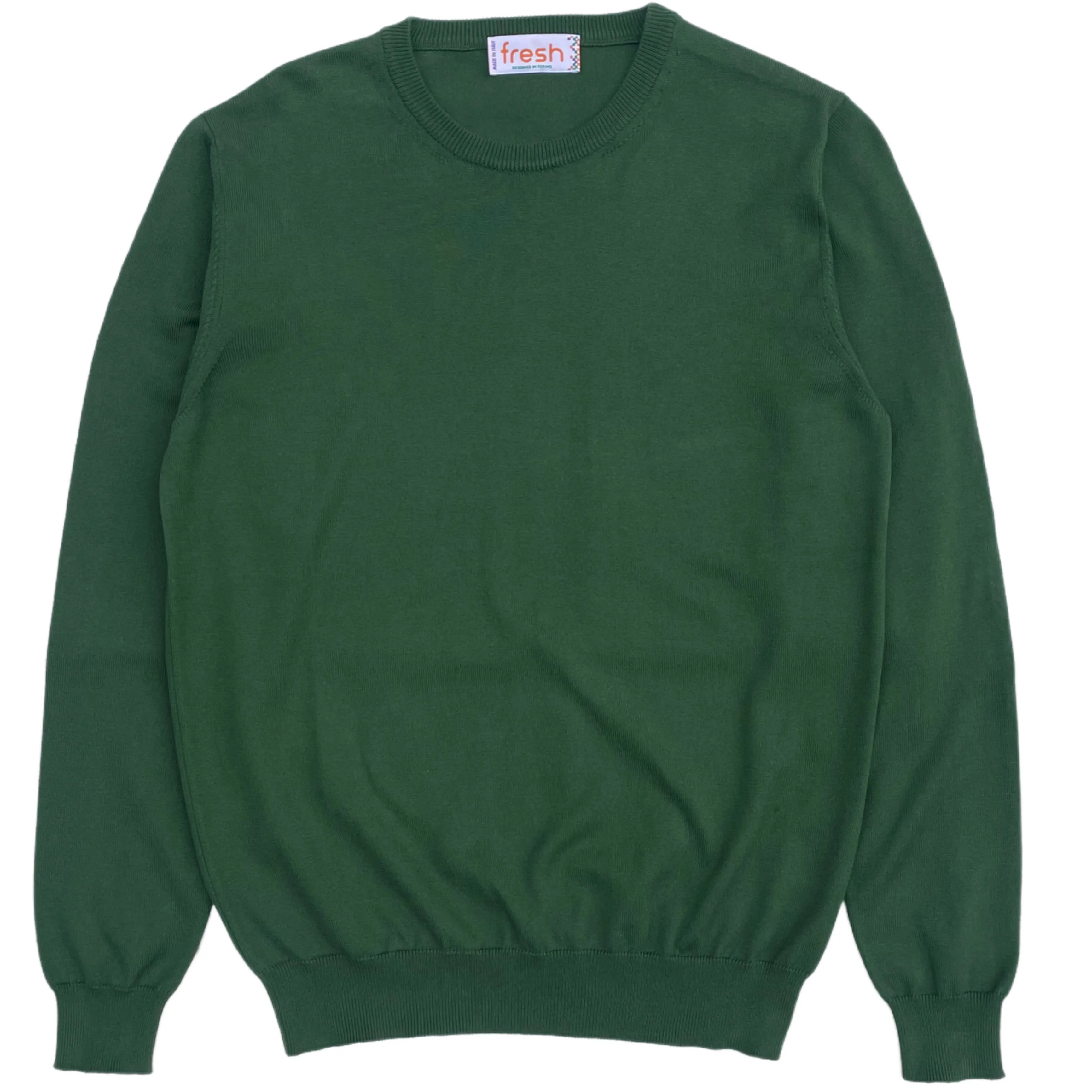 FRESH Tom Extra Fine Cotton Crew Neck Sweater In Green