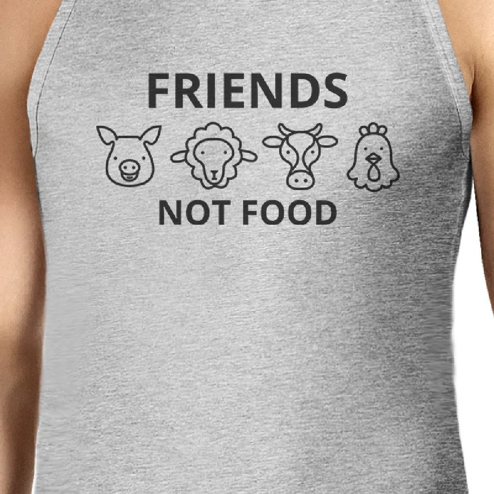 Friends Not Food Men's Grey Cute Tank Top Animal Advocate Quote Tee