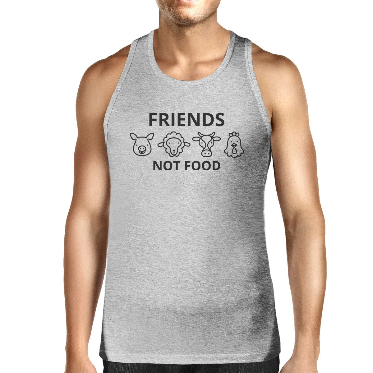 Friends Not Food Men's Grey Cute Tank Top Animal Advocate Quote Tee