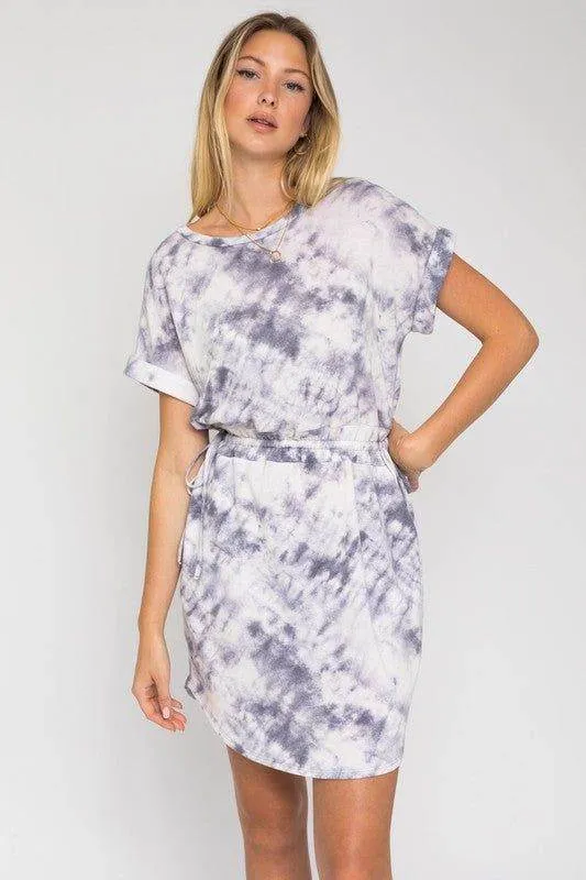 Gilli Short Dolman Roll-Up Sleeve Side Tie Waist Dress