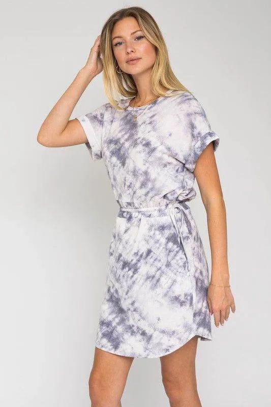 Gilli Short Dolman Roll-Up Sleeve Side Tie Waist Dress