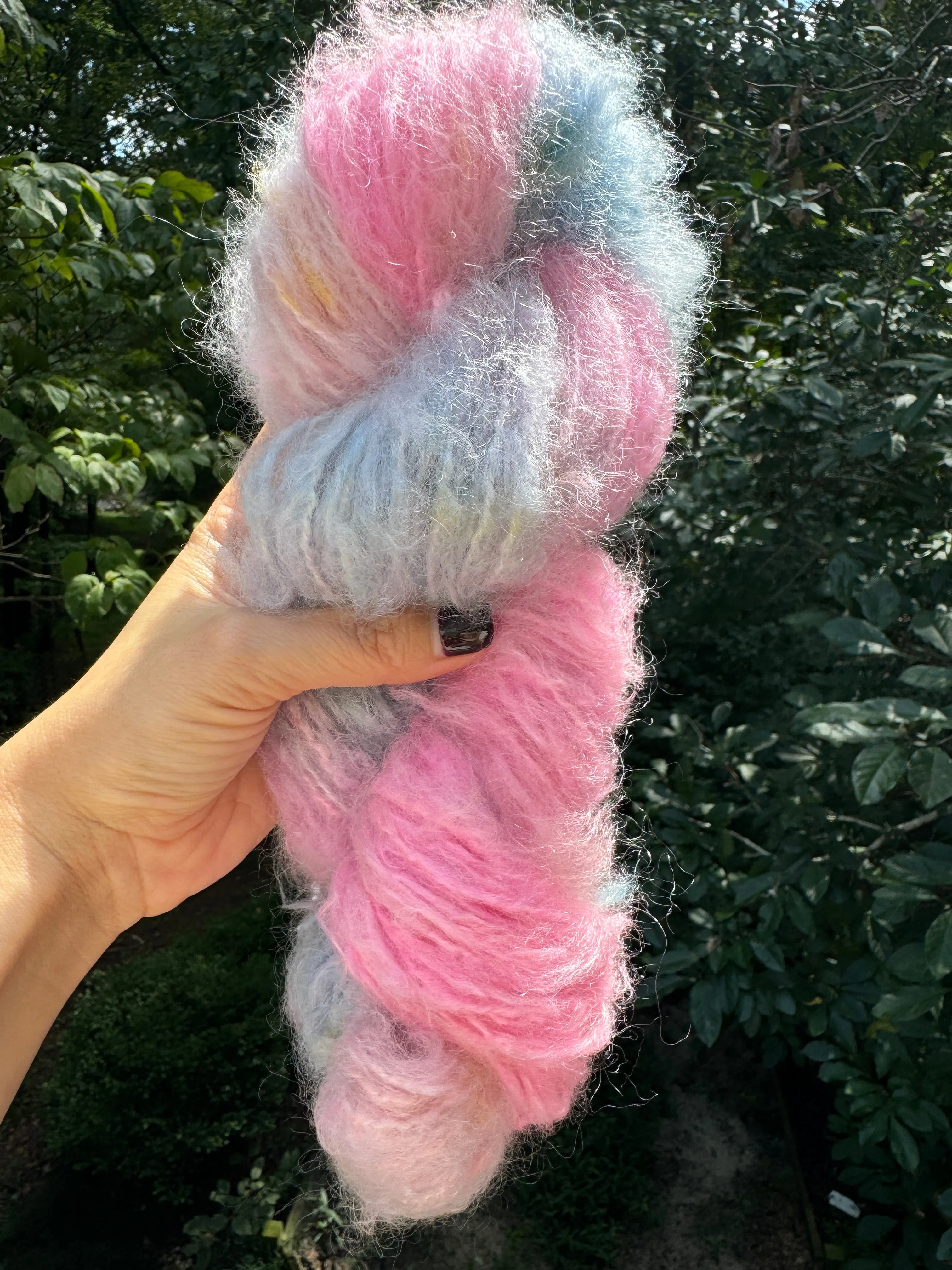 Hand Dyed Mohair Wool Bulky Yarn (Pastel Punch)