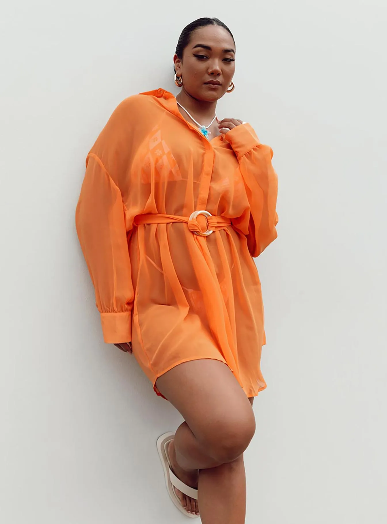 Hennie Long Sleeve Mini Dress Orange