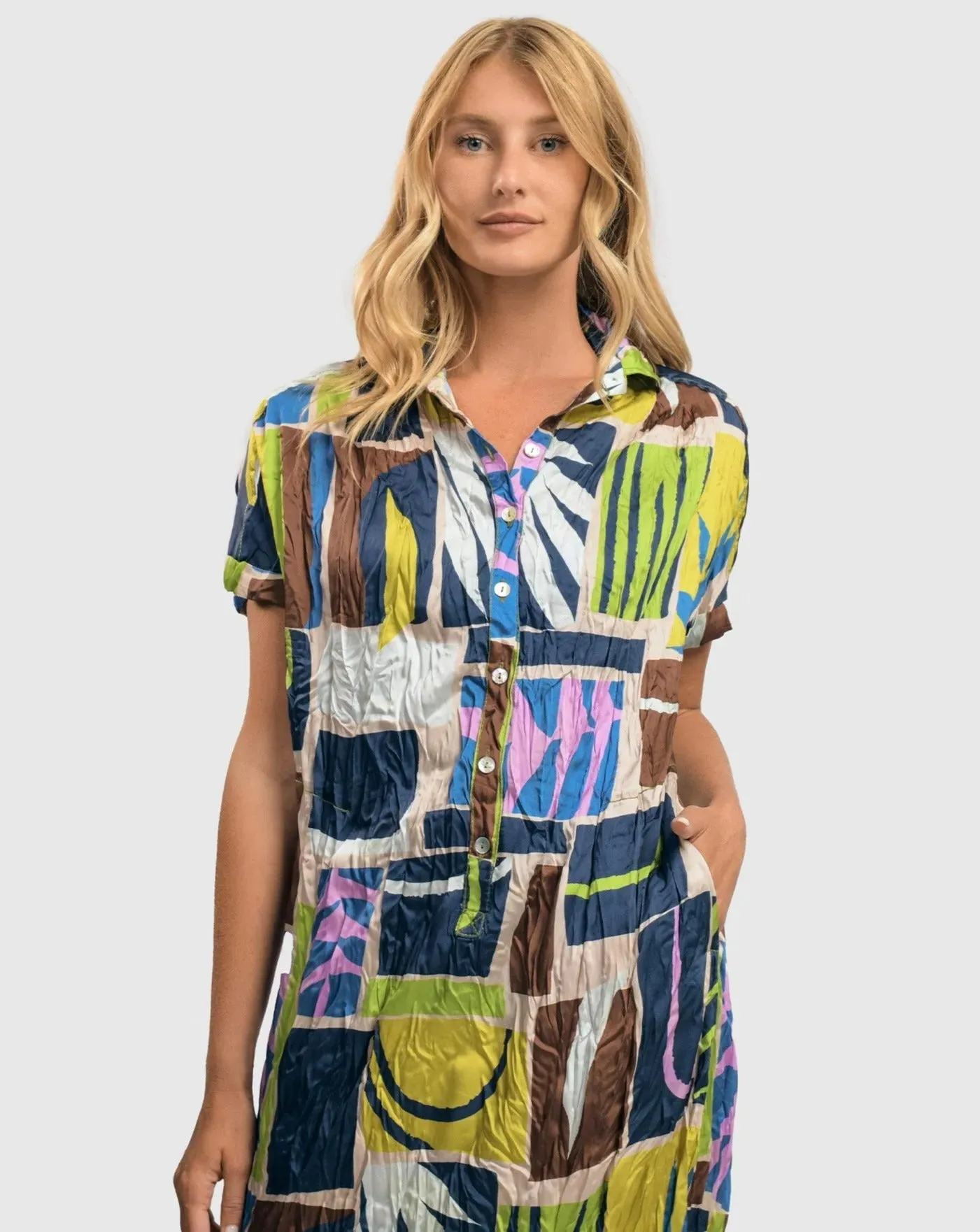 Kali Crinkle Shirtdress, Abstract