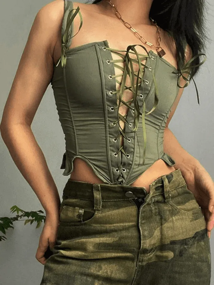 Lace Up Asymmetric Corset Top